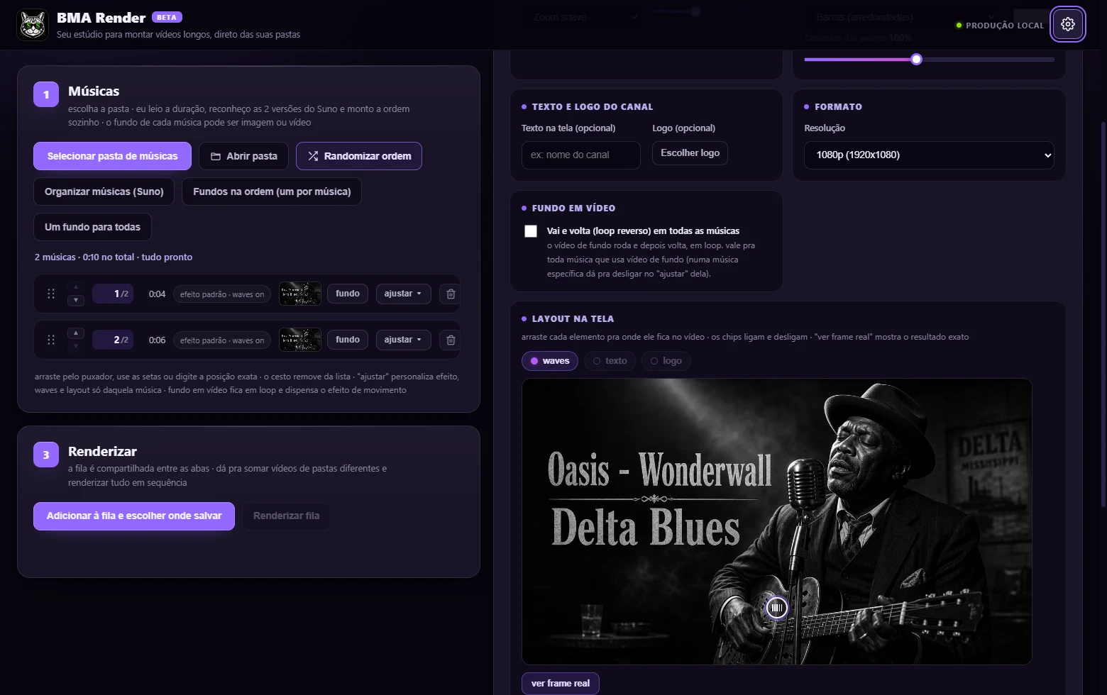 BMA Render com editor de layout, extras e fila compartilhada