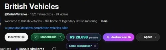 O BMA-FINDER mostrando o faturamento estimado de um canal no YouTube